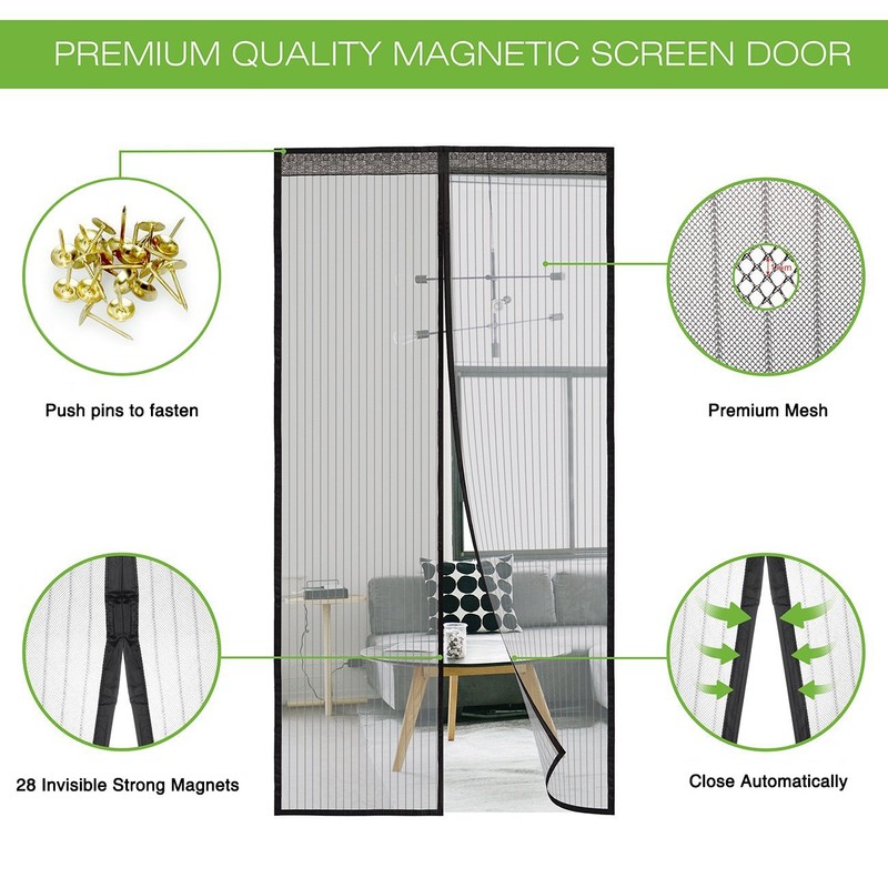 Magnetic Screen Door with Heavy Duty Mesh Door Curtain and