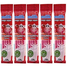 Quick Milk Strawberry 5 Bags of 5 Straws Magic Milk Drinking Straws