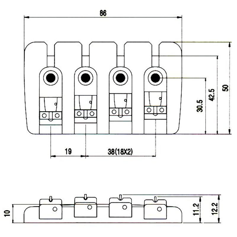 4 string Bass bridge for Jazz/Precision guitar in black BB001
