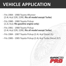 ClutchMaxPRO Heavy Duty OEM Clutch Kit with Flywheel Compatible with 1984-1988 Toyota 4Runner 1980-1988 Pickup 2.4L 22R 22RE 2L 2LT Gas, Diesel (CP16057HDFW-CK)