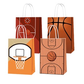 BQK 16 PCS Basketball Gift Bags with Handles for Basketball Birthday Party Supplies, Basketball Party Favor Bags Candy Treats Bags, Basketball Goodie Bags for Kids Boys Girls
