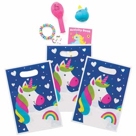 Baker Ross FC976 Rainbow Unicorn Party Bags – Pack of 10, Plastic Party Bags for Children's Birthday, Party Bags