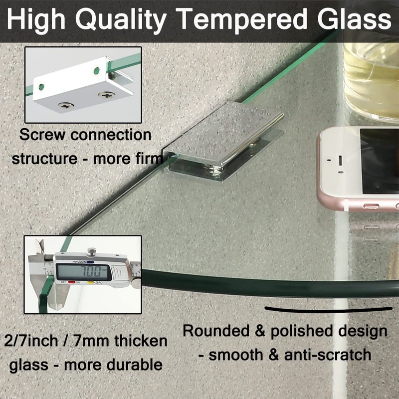 SAYAYO Glass Corner Shelf for Wall, Tempered Floating Glass Shelves