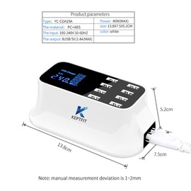 Keptfit, Cargador USB Múltiple, con 8 Puertos, Blanco
