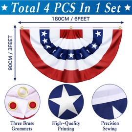 4 Pack Large Size 3 X 6 FT American Bunting Flag 4th of July Decorations, USA Pleated Fan Flag Memorial Day Patriotic Half Fan Banner 100% Polyester Fourth July Independence Day Outdoor Indoor Decor
