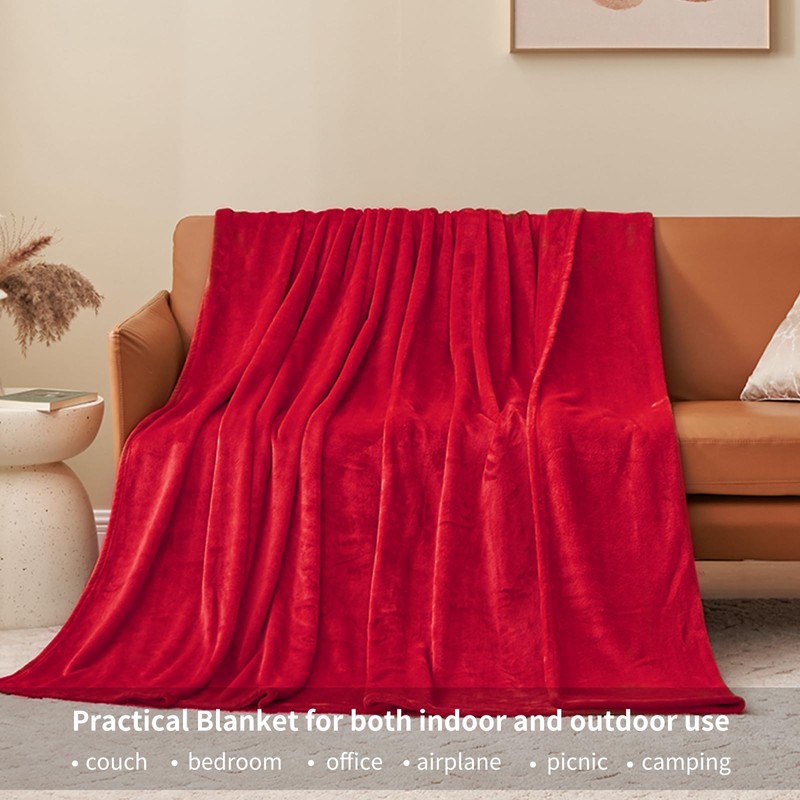 Aisbo Fleece Blanket Red Throw - Versatile Soft Warm Blanket