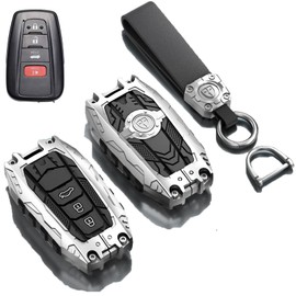 Happtoy Heavy Metal Key Fob Cover Case Protector for Toyota - Fit for RAV4, Camry, Corolla, Avalon, C-HR, Prius, GT86, Highlander - Smart Key Holder (A-Silver)