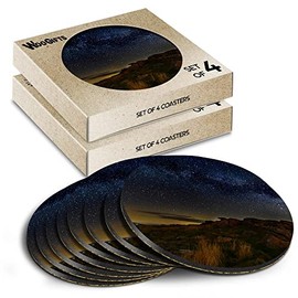 8 x Round Coasters - Milky Way Brecon Beacons Wales UK Cork Backed MDF Glossy Tea Coffee Accessory #51453