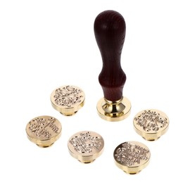 SEWACC 6pcs Copper Sealing Wax Stamps with Wooden Handle for DIY Decor Antique Style Blessing Messages for Invitations and Letters for Crafting and Gifting