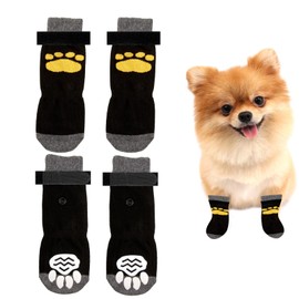Anti Slip Dog Socks, Dog Paw Protectors 2 Pairs Paws Stop Licking Claw Grip Boots Shoes Cat Slippers Adjustable Strap Bandage for Pet Puppy Indoor Outdoor Hardwood Floor Walking (S)