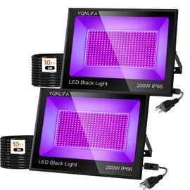 YQNLIFA 200W Waterproof LED Black Lights, 2 Pack Flood Light with Plug & 10Ft Cable, Indoor/Outdoor Blacklight for Party, Body Paint, Fluorescent Reactive, Neon Glow in Dark, Back Yard, Stage Light