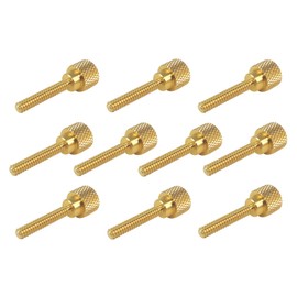 10 Pack 6-32 x 3/4 Inch Threads Solid Brass Diamond Knurled Thumb Screws Knobs with Straight Shoulders Right-Hand Threads SAE Flat Tip Uncoated (6-32 x 3/4 inch Long Threads)