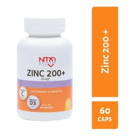 Zinc 200 + Vitaminas C Y D3 60 Cáps. Suplemento Ntx Sabor Sin Sabor