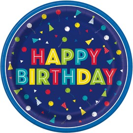 Unique Peppy Birthday Dessert Plates, Round - 7" (Pack of 8) - Vibrant Design, Perfect for Celebrations & Parties