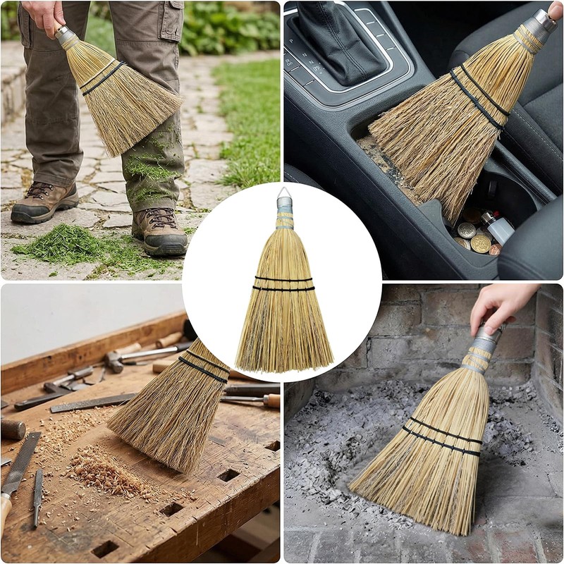 12" Hand Held Whisk Broom 2 Pack, Natural Handmade Corn