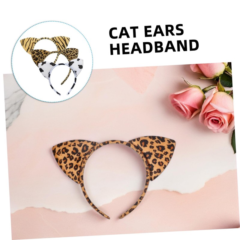 OATIPHO 9pcs Leopard Print Cat Ear Headbands Plush Soft Animal
