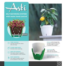 Santino 10.6 Inch Self Watering Planter Asti in RED-Pearl/White - Modern Flower Pot with Water Level Indicator for All House Plants, Flowers, Herbs, Succulents and Hanging Plants