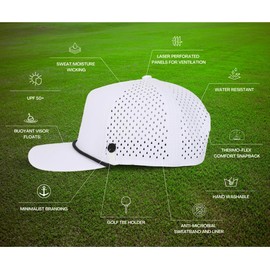 ANKOR Performance Golf Rope Hat - UPF 50 Water Resistant Lightweight Thermoflex Snapback, Men’s Hat Golf Tee Design Holder White