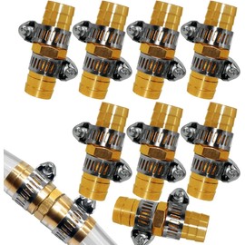 Fitvell 8PCS 1/2 Inch Garden Hose Repair Mender Brass Water Hose Repair Kit Fitting Conectors Splicer with 16PCS Stainless Clamp