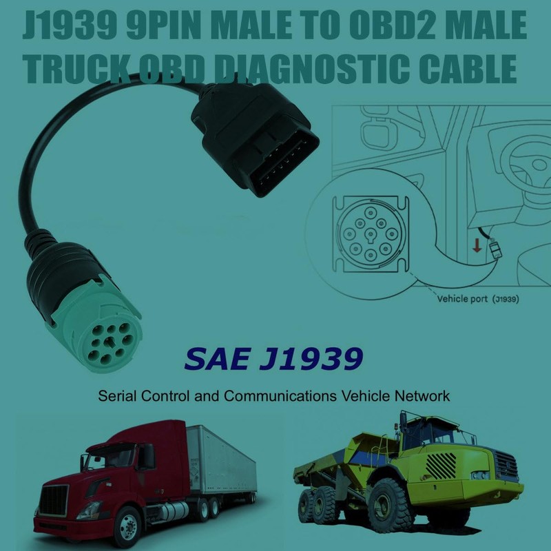 J1939 9Pin Male to OBD2 Male Cable-Heavy Duty Commercial Truck