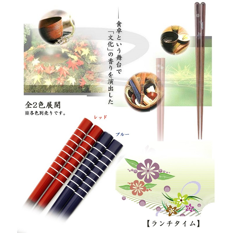 イシダ 日本製 箸・箸箱セット ランチタイム 白ライン 18 ブルー 18cm