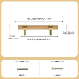 XXJAY Wooden Drawer Pulls,6-Pack Beech Wood Drawer Handles 2.5in,Suitable for Kitchen, Living Room, Bedroom, Bathroom and Other Scenes,Gold