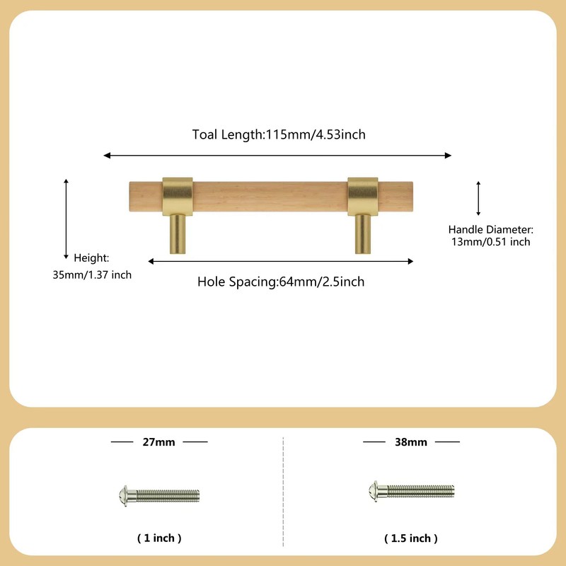 XXJAY Wooden Drawer Pulls,6-Pack Beech Wood Drawer Handles 2.5in,Suitable for