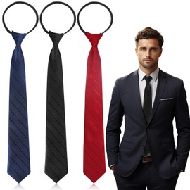 BINYI Ties for Men Tie Set of 3 Tie Black Dark Blue Red Slim Tie Silk with Elastic Zip Children's Tie for Men Boys Children Safety Tie