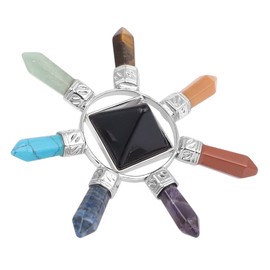 KYEYGWO Obsidian Reiki Healing Crystal Pyramid with 7 Chakras Crystal Dots, Energy Pyramids Hexagonal Quartz Crystal Pyramid Healing Stone Ornament for Home Decor, Chakra Balancing and Meditation