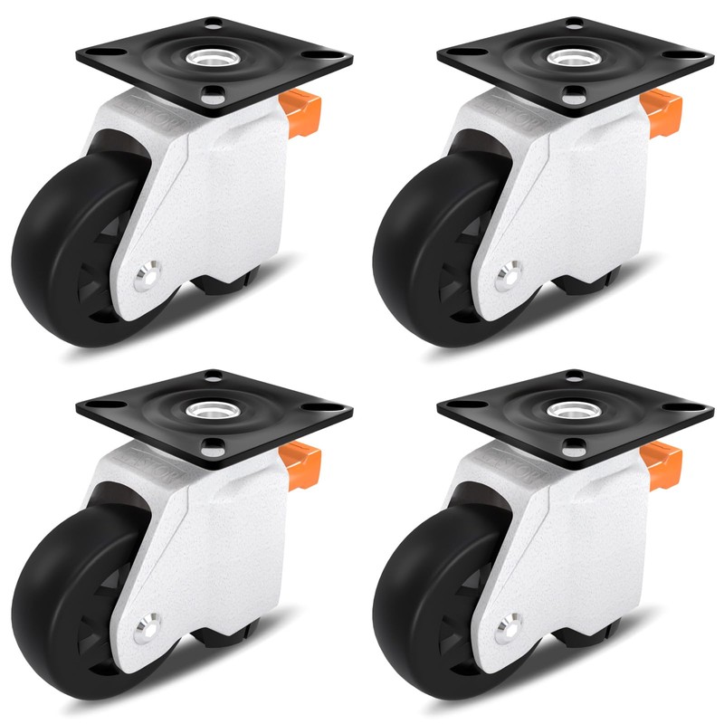 Upgrade Leveling Casters with Ratchet Handle, Height-Adjustable Plate Casters, White