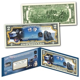 SpaceX Crew Dragon Splash Down Rescue NASA 9 Mission Two Dollar Federal Reserve Note Bill Collectible Blue Display Holder and Certificate