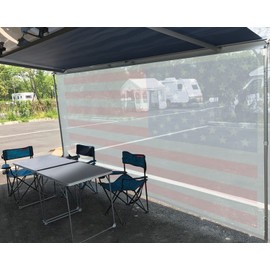 Tentproinc RV Awning Sun Shade Screen 7' X 17' 3'' (American Flag) Gray Mesh Sunshade Camper Trailer Awning Shade Screen UV Blocker Completed Kits