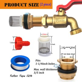 2Pcs Rain Barrel Spigots, Brass Faucet Kits for Rain Water Barrel, Water Tanks, Tubs, Pools Etc, Turn Ball Valve Rain Barrel Spigot with Bulkhead Fitting Set, Hose Adapter, Filter Mesh and Tape