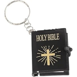 Miniature Holy Bible Keychain, Black Scripture Pendant with Cross Charm, Key Ring and Bag Accessory