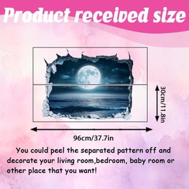 SUPERDANT 3D Wall Stickers Moon Over The Sea 3D Break Wall Decals Moon and Ocean Art Stickers Nursery Wall Sticekrs Peel and Stick for Living Room Bedroom Home Decor