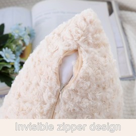 decorUhome Set of 2 Fur Cushion Covers Decorative Faux Fur Plush Fluffy Square Neutral Pillow Case for Sofa, Cream Beige, 16 x 16 inch/40x40cm