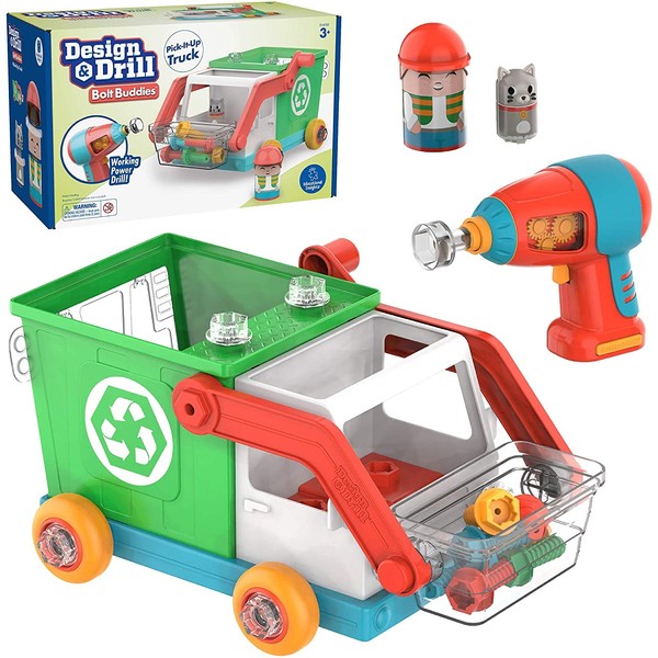 Educational Insights Design & Drill Bolt Buddies Recycling Truck Toy, Take Apart Toy with Electric Drill Toy, STEM Toy, Gift for Boys & Girls, Ages 3+