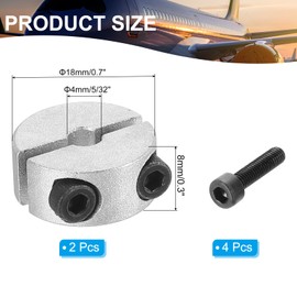 PATIKIL Split Adjustment Rings 4 mm Boring 18 mm OD 8 mm Thickness, Pack of 2 Aluminium Alloy Depth Stop Rings Clamp with Grub Screw for the Mechanical Engineering Industry, Silver