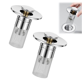 QruiLanTu 2PCS Pop-up Bathroom Sink Drain Strainer Sink Drain Stopper Removable Stainless Steel Strainer Basket Hair Catcher for Bathroom Sink Stopper Replacement