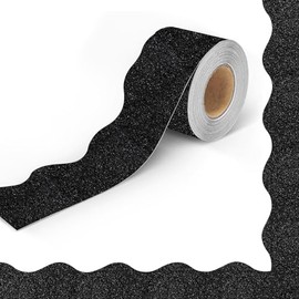 Black Bulletin Board Border, 32 Feet Scalloped Trim Bulletin Board Borders for Classroom Teacher Office Decor – Glittering Rolled Bulletin Board Decorations for Walls Doors Chalkboards, 1 Roll