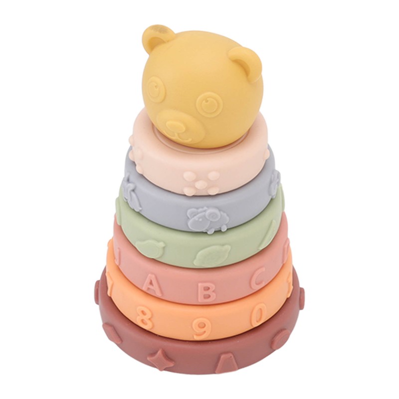 6 Pcs Soft Sensory Stacking Circle Toys with Bear Stacker