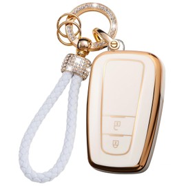 HIBEYO Key Fob Cover Compatible with Toyota RAV4 Corolla CHR C-HR Camry Corolla Prado Prius Leather& Zinc Alloy Key Case Shell with Keychains-B Type (2 Button)