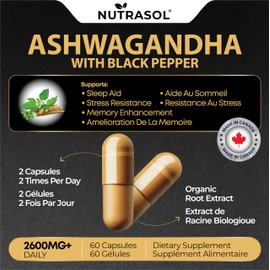 Organic Ashwagandha with Black Pepper | 2600mg Daily Dose | Resistance to Stress | Increases Energy Level | Supports Memory Enhancement (60)
