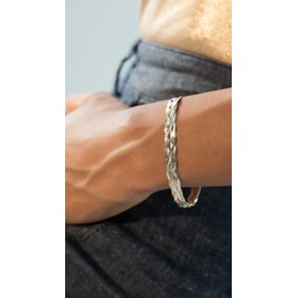 Miabella Italian 925 Sterling Silver, Tri-Color 18K Gold Plated 6-Strand Diamond-Cut 7mm Braided Herringbone Chain Bracelet for Women, Made in Italy (Tri-Color, Length 8 Inches)