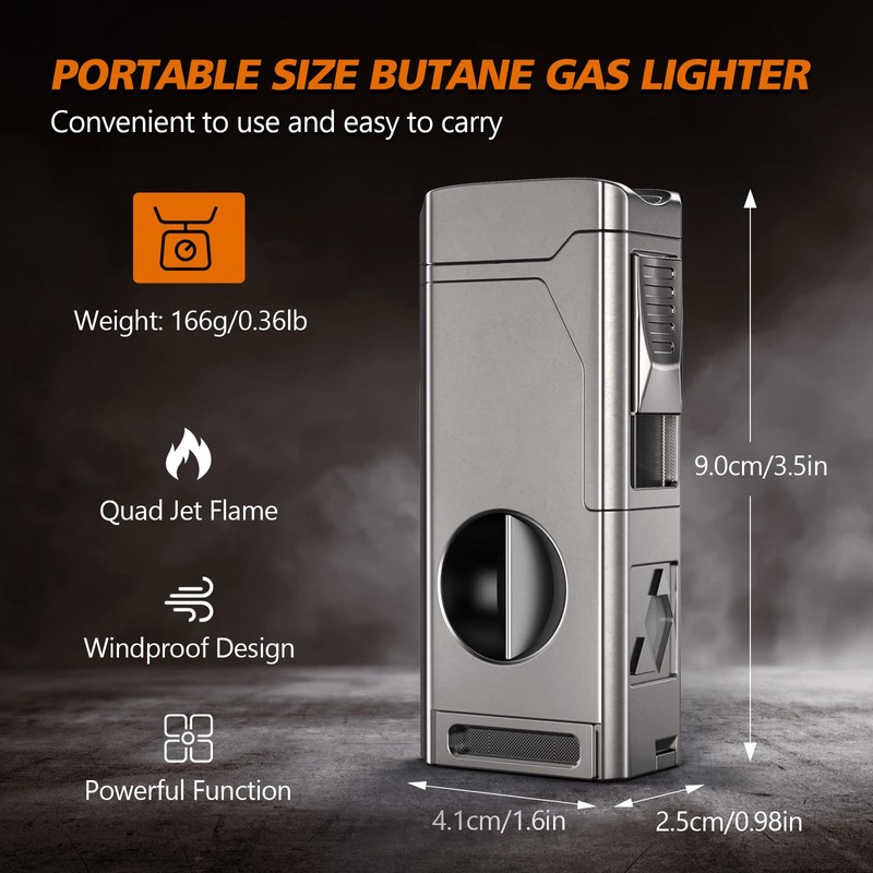Scotte Cigar Lighter, Torch Lighter 4 Jet Flame, Refillable Butane