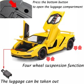 Toy Cars Model Lambo Sports Race Car 1/24 Yellow Alloy Collectible Diecast Vehicles with Sound and Light
