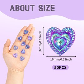 50 Pcs Resin Rhinestones for Crafting,Heart Shaped Rhinestones for Bedazzling Clothes Shoes Hats Bags & Sewing Accessories (Deep Purple)