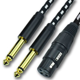 Mugteeve XLR Female to Dual 1/4 Splitter Cable, 10Feet Female XLR to Double Quarter Inch TS Mono Breakout Y Cable, Heavy Duty Nylon Braided, OFC Shielded, for Mixer, Studio Monitor, Audio Interface