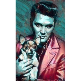 Blue Elvis With Chihuahua Dog Portrait Velvet Elvis Style Vintage Wall Decor