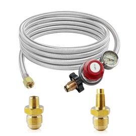 MCAMPAS 12FT 0-30 PSI High Pressure Adjustable Propane Regulator with Gauge, 3/8" Flare x 1/8" MNPT, Stainless Braided Hose for LP Gas Cooker, Burner, Turkey Fryer, Smoker